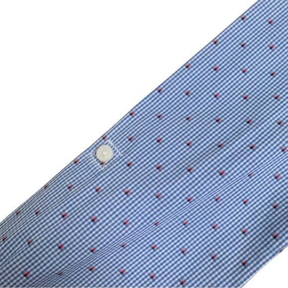 Tommy Hilfiger Blue Red Gingham Print Long Sleeve 3/4 Button Down Shirt Small - Picture 4 of 13